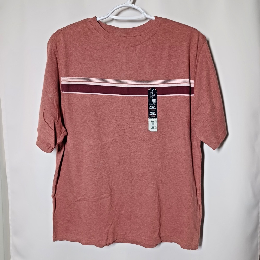 Faded Glory Boys XXL Organic Cotton Striped T-Shirt Heather Clay Crew Neck NEW
